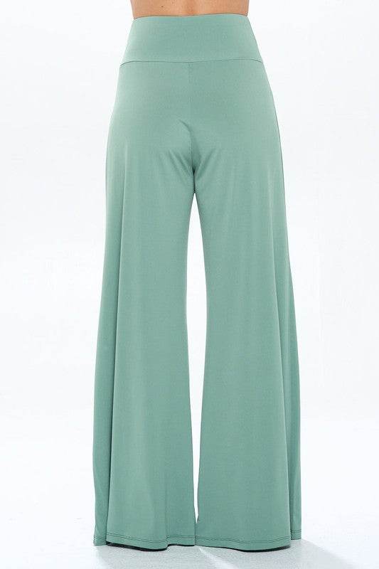 Made in USA Solid Wide Leg Pants w Thick Waistband