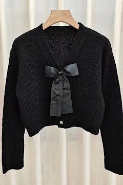 Bow Tie V-Neck Cropped Cardigan