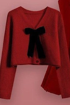 Bow Tie V-Neck Cropped Cardigan