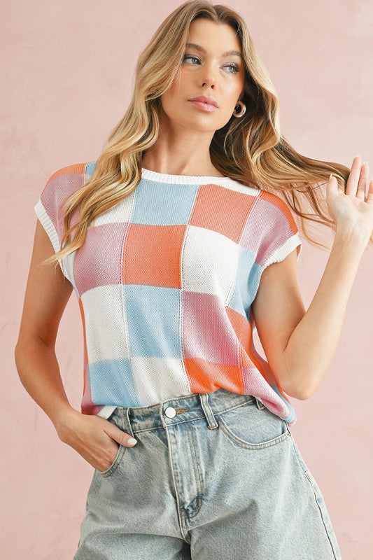 Color Block Cap Sleeve Sweater