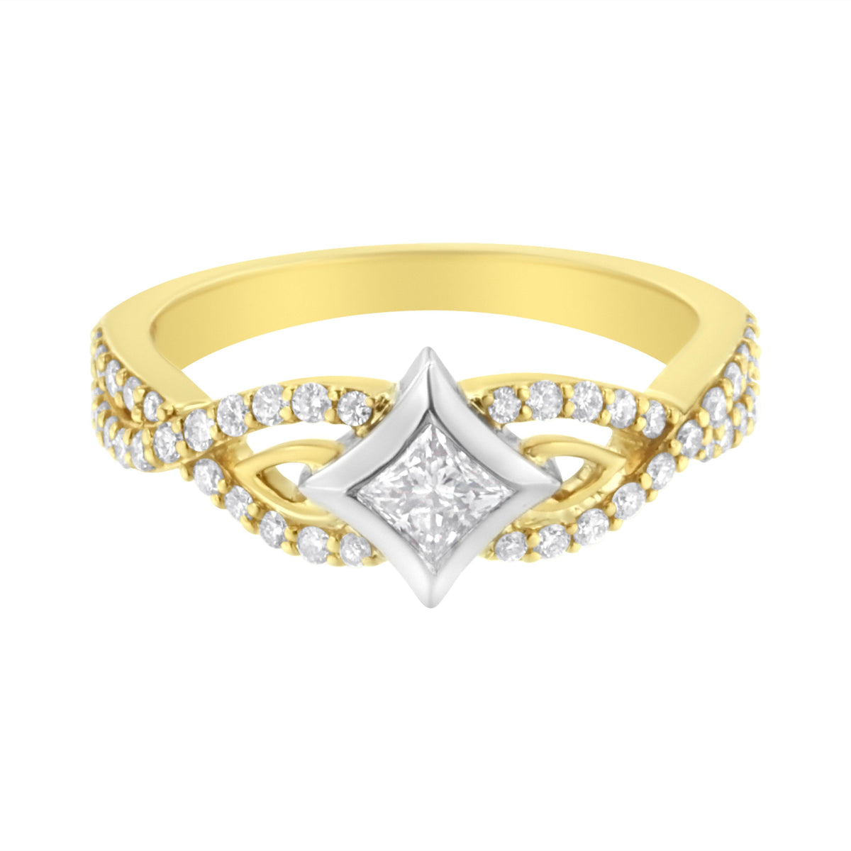 10K Two Tone Color 2/3 Cttw Diamond Kite and Twist Shank Ring (H-I Color,SI2-I1 Clarity)