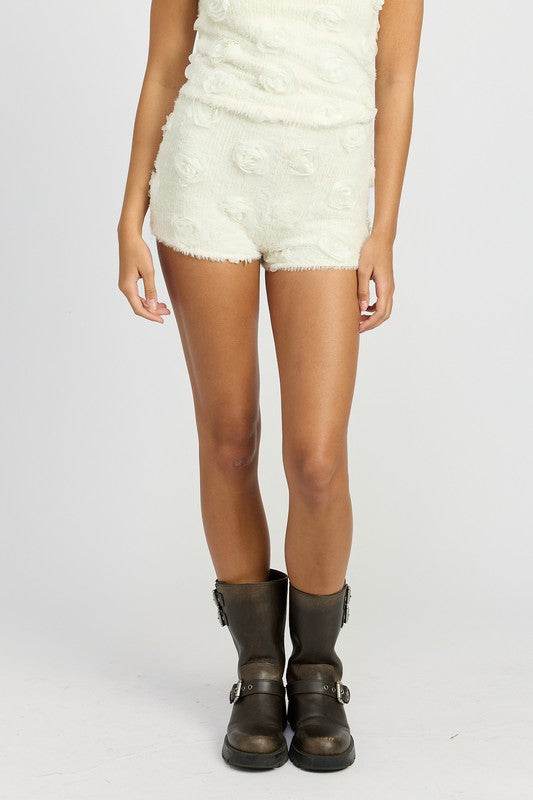 MINI SHORTS WITH 3D ROSETTES