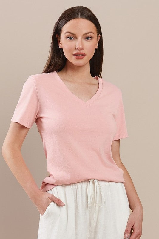 Women's Plain V-neck Cotton T-shirt