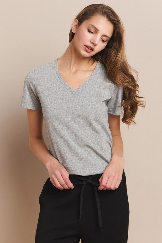 Women's Plain V-neck Cotton T-shirt