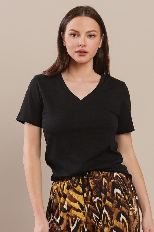 Women's Plain V-neck Cotton T-shirt