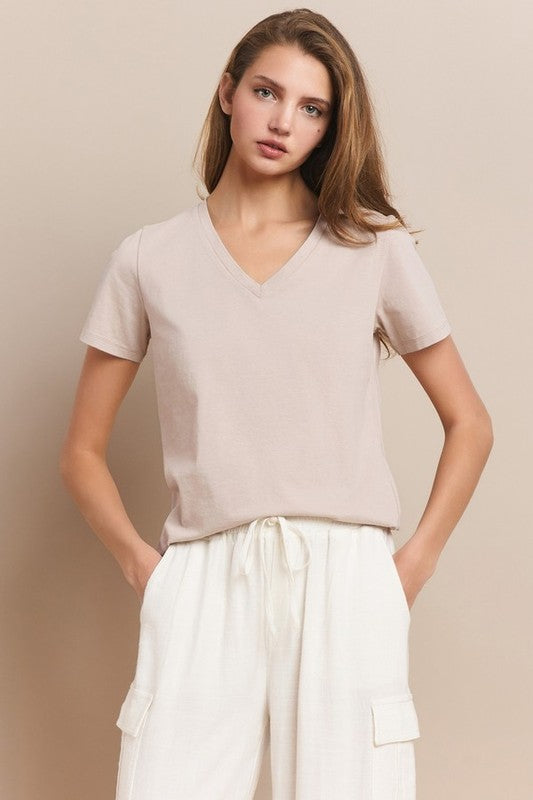 Women's Plain V-neck Cotton T-shirt
