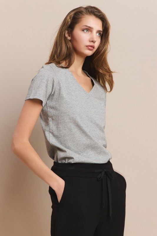 Women's Plain V-neck Cotton T-shirt