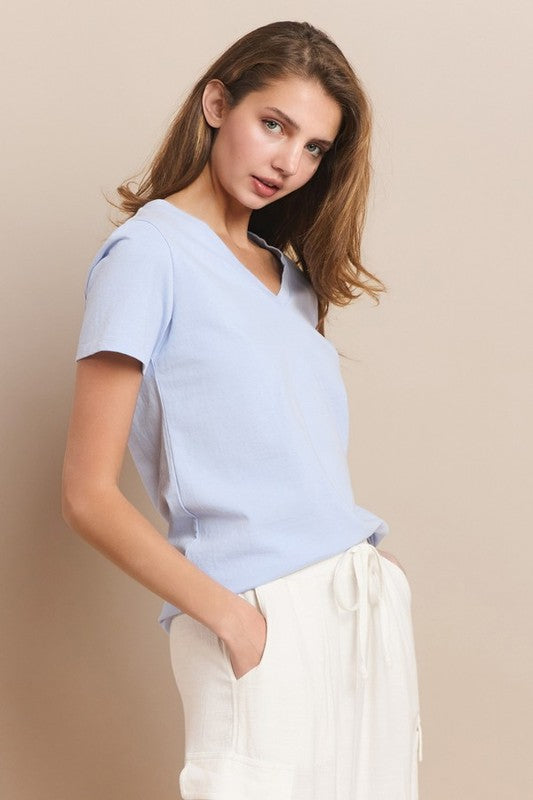 Women's Plain V-neck Cotton T-shirt