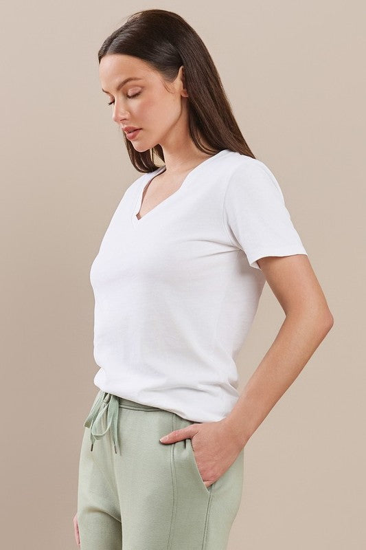 Women's Plain V-neck Cotton T-shirt