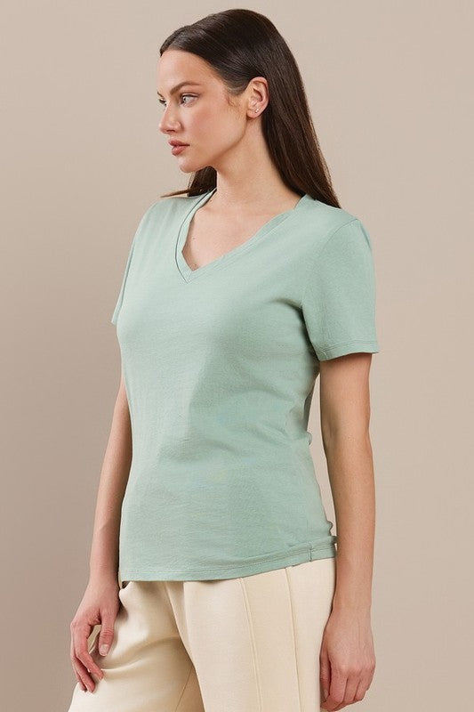 Women's Plain V-neck Cotton T-shirt