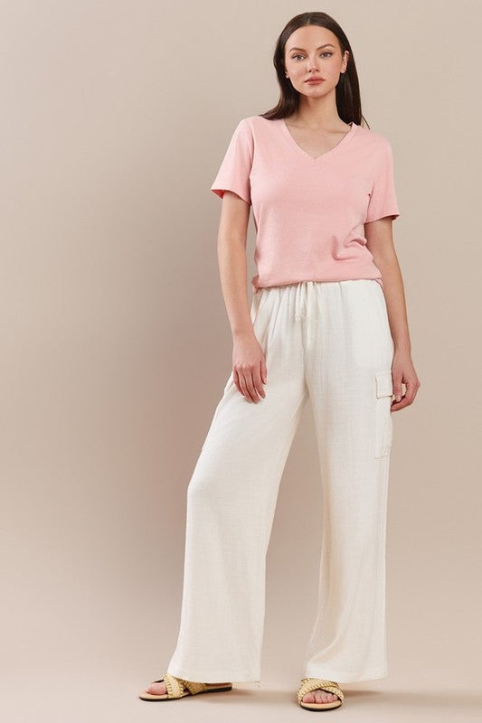 Women's Plain V-neck Cotton T-shirt