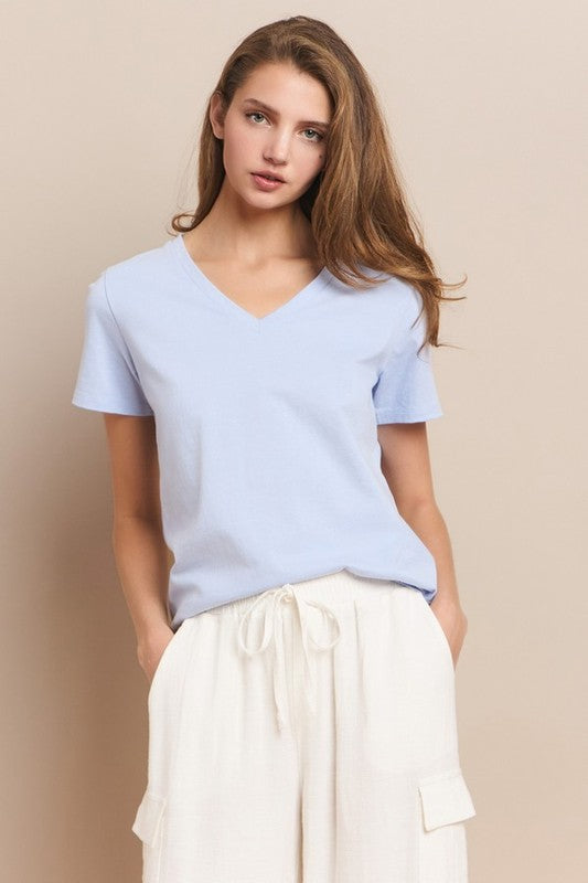 Women's Plain V-neck Cotton T-shirt