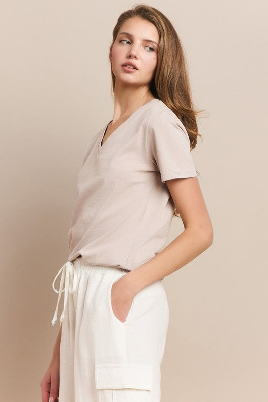 Women's Plain V-neck Cotton T-shirt