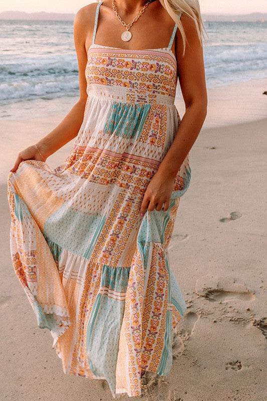 Patchwork mint coral long sundress