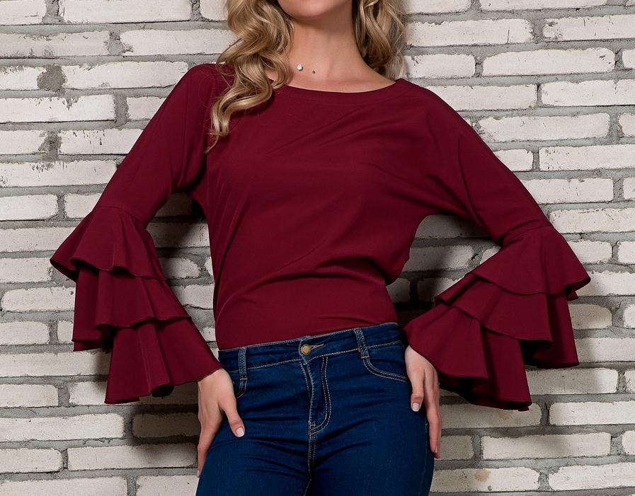 Autumn Winter Horn Long Sleeved Casual Chiffon Shirt Women Clothing Women Blouse