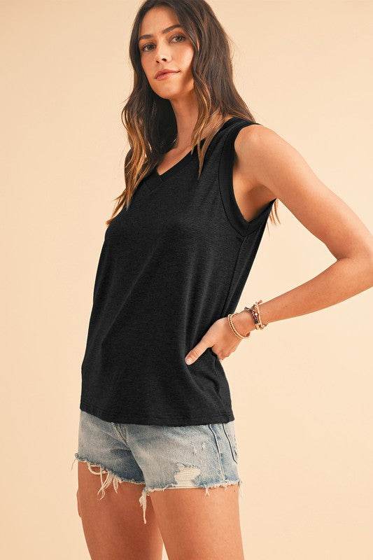Ribbed V Neck Tank