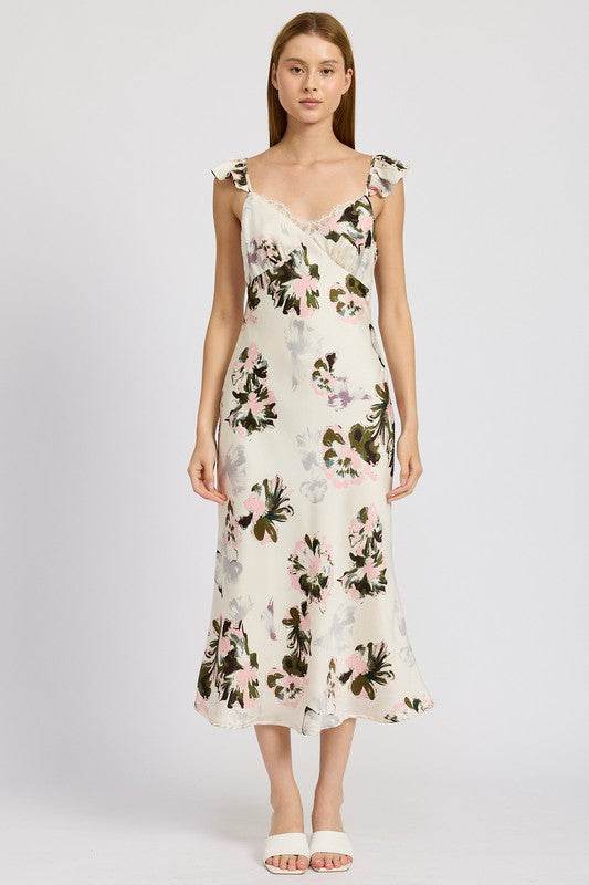 FLORAL MIDI DRESS WITH LACE DETAIL