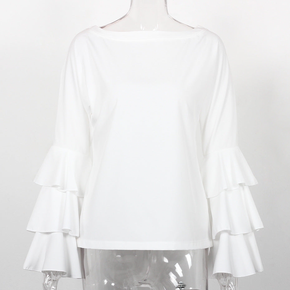 Autumn Winter Horn Long Sleeved Casual Chiffon Shirt Women Clothing Women Blouse