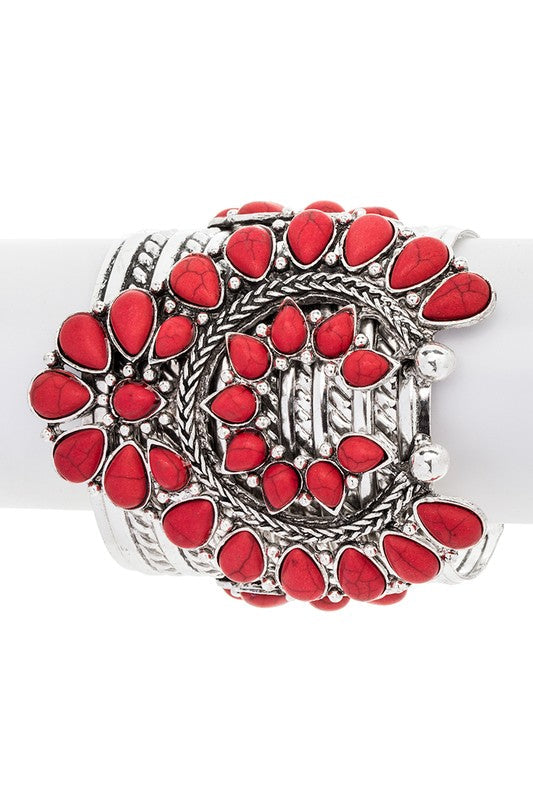 Squash Blossom Oversize Stone Open Cuff