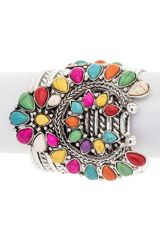 Squash Blossom Oversize Stone Open Cuff