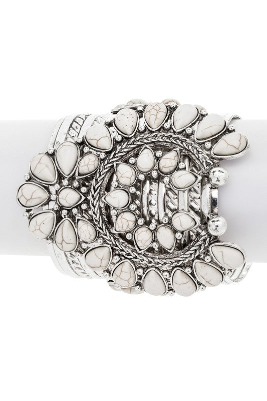 Squash Blossom Oversize Stone Open Cuff