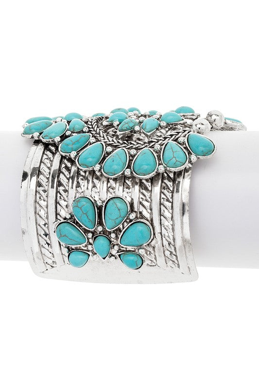 Squash Blossom Oversize Stone Open Cuff