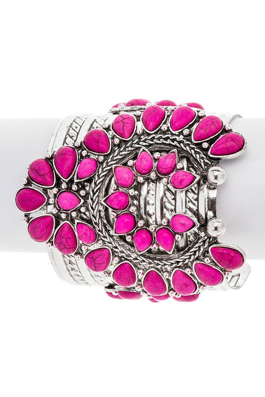 Squash Blossom Oversize Stone Open Cuff