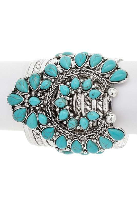 Squash Blossom Oversize Stone Open Cuff