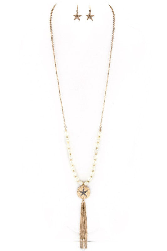 Metal Sand Dollar & Tassel Necklace Set