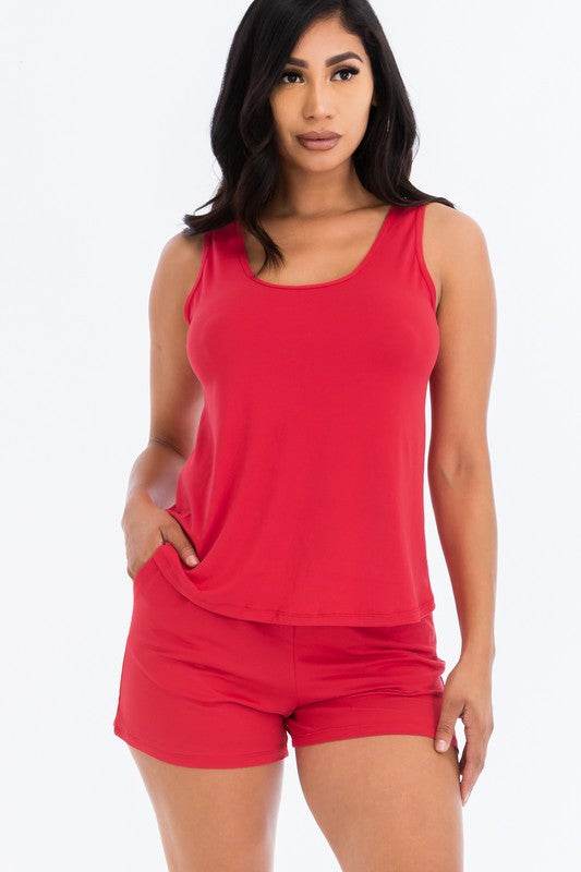 Basic Comfy Tank Top & mini casual Shorts Set