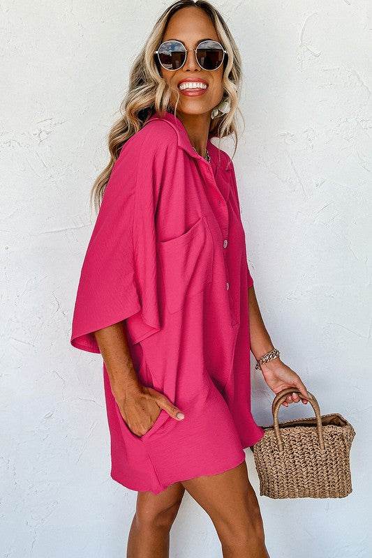 Women Half Button Collared Loose Romper