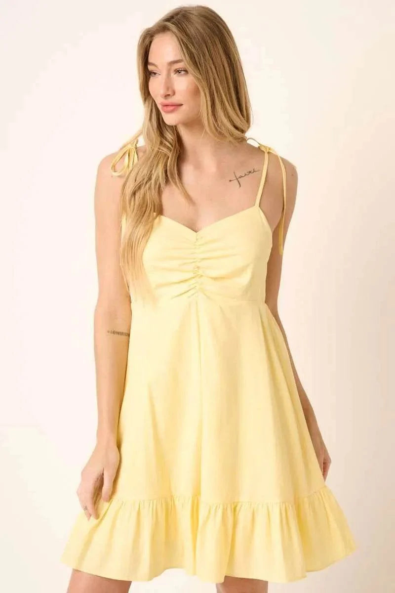 Mittoshop Ruched Detail Spaghetti Tie Mini Dress