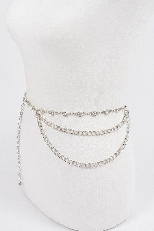 Rhinestone Station Mix Layer Chain Belt