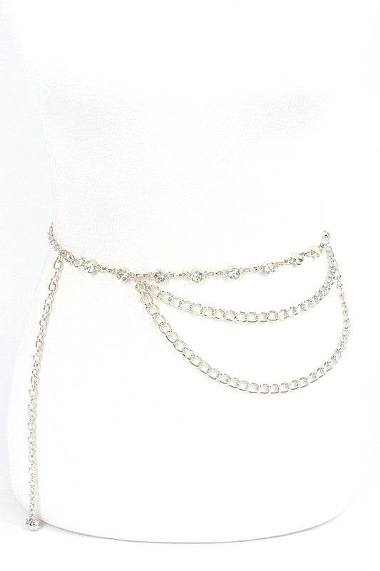 Rhinestone Station Mix Layer Chain Belt
