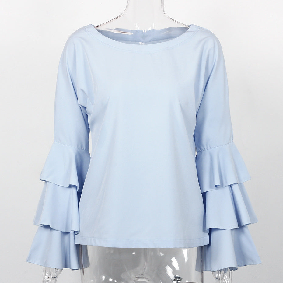Autumn Winter Horn Long Sleeved Casual Chiffon Shirt Women Clothing Women Blouse