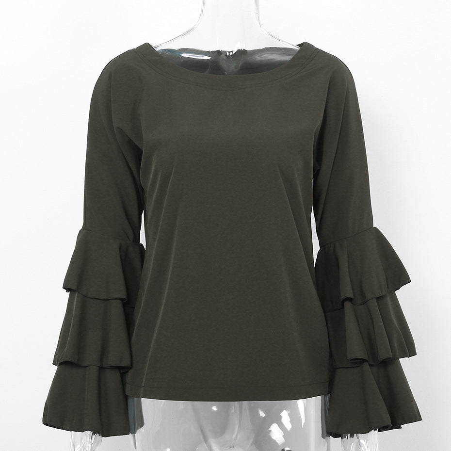 Autumn Winter Horn Long Sleeved Casual Chiffon Shirt Women Clothing Women Blouse