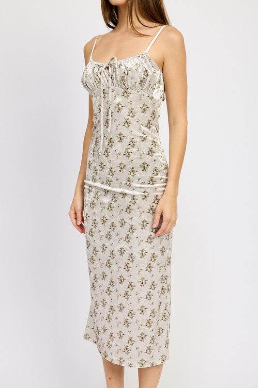 PRINTED SPAGHETTI STRAP MIDI DRESS