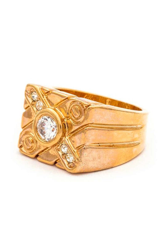 CZ Engraved Iconic Gold Ring