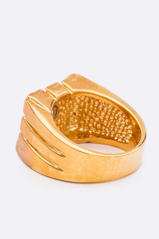 CZ Engraved Iconic Gold Ring