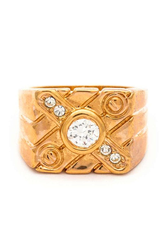 CZ Engraved Iconic Gold Ring