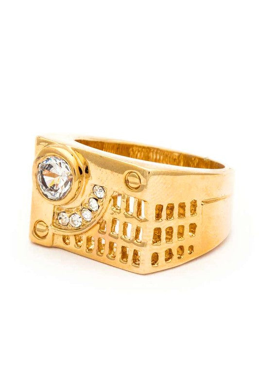 Iconic CZ Square Designed Gold Ring