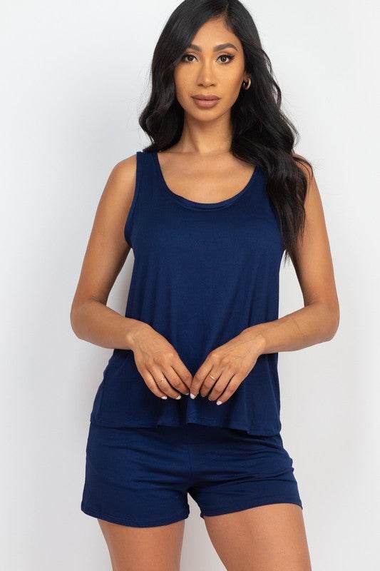 Basic Comfy Tank Top & mini casual Shorts Set