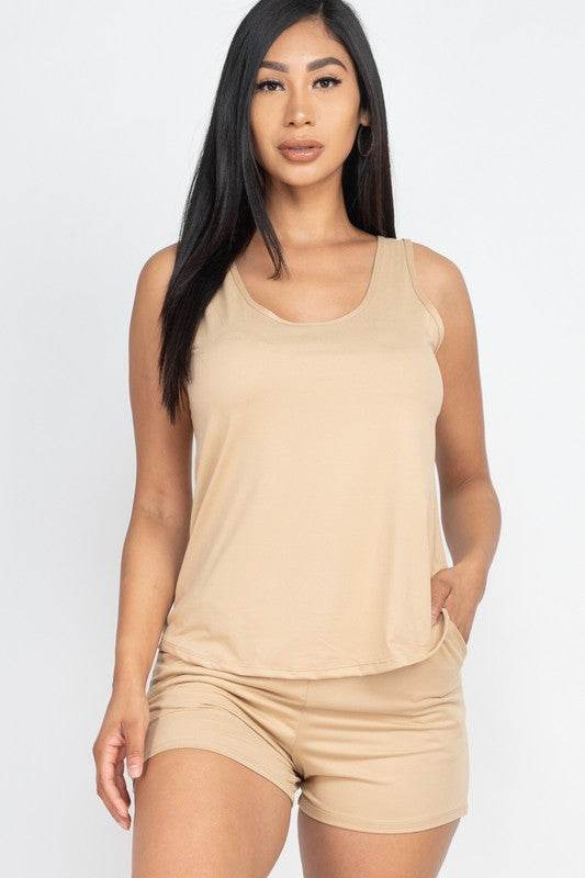 Basic Comfy Tank Top & mini casual Shorts Set