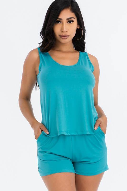 Basic Comfy Tank Top & mini casual Shorts Set