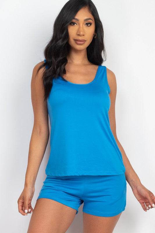 Basic Comfy Tank Top & mini casual Shorts Set