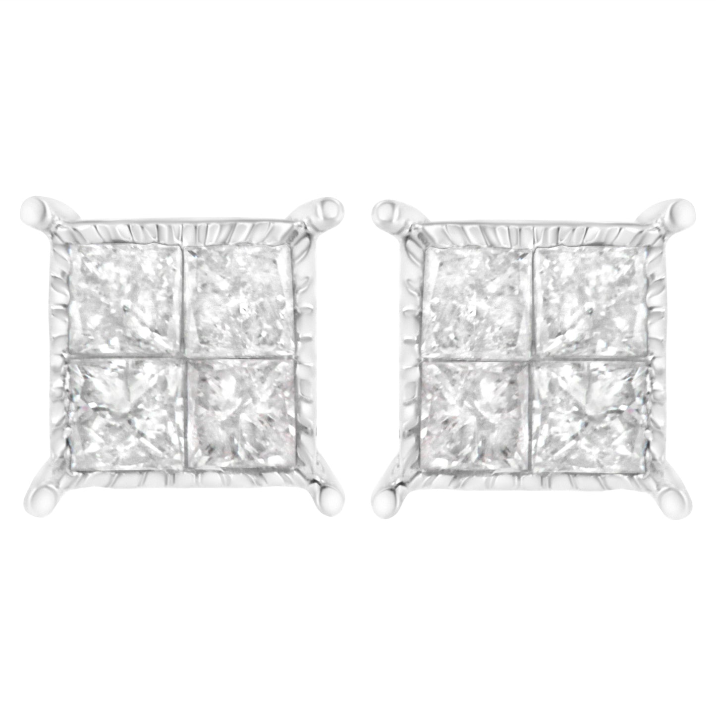 Sterling Silver 3/4 cttw Composite Diamond Stud Earrings (I-J, I2-I3)
