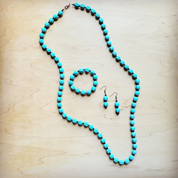 xxTurquoise Blue Melon Beaded Stretch Bracelet