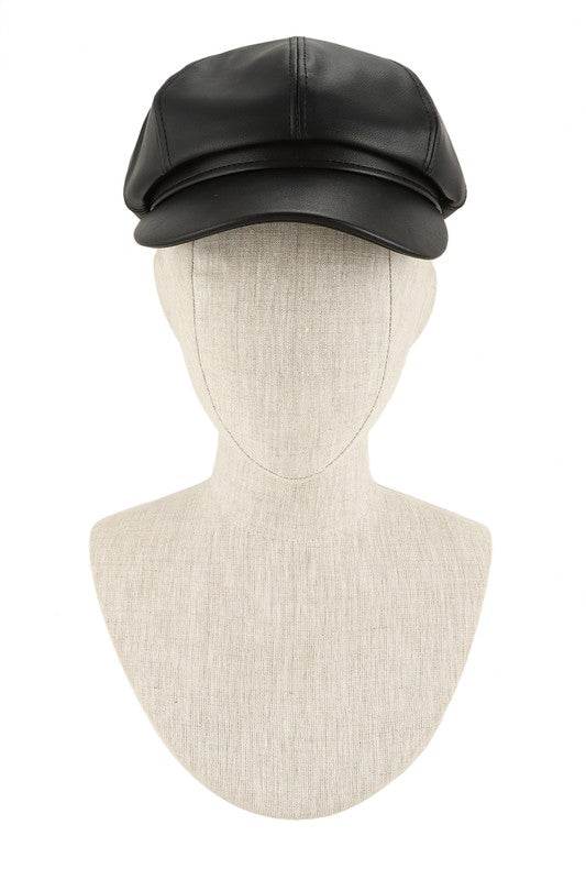 Vintage Faux Leather Solid Beret Cap
