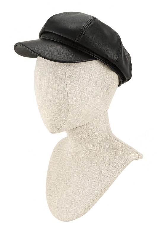 Vintage Faux Leather Solid Beret Cap