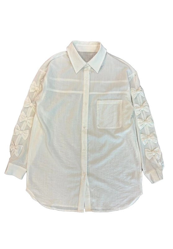 Bow sleeve button down shirt